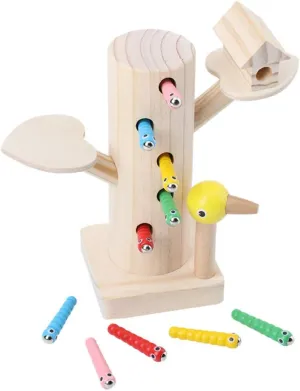 DANNI Baby Wood Woodpecker Catching Insects Game Magnetic Caterpillar Catch Worm Game Fishing Toys Children Intellectual Development Toy