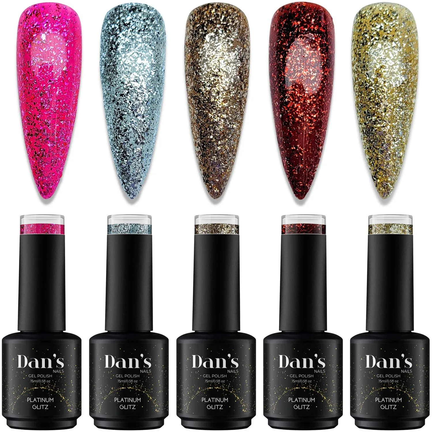Dan's Nails Silver Platinum Glitter Gel Polish