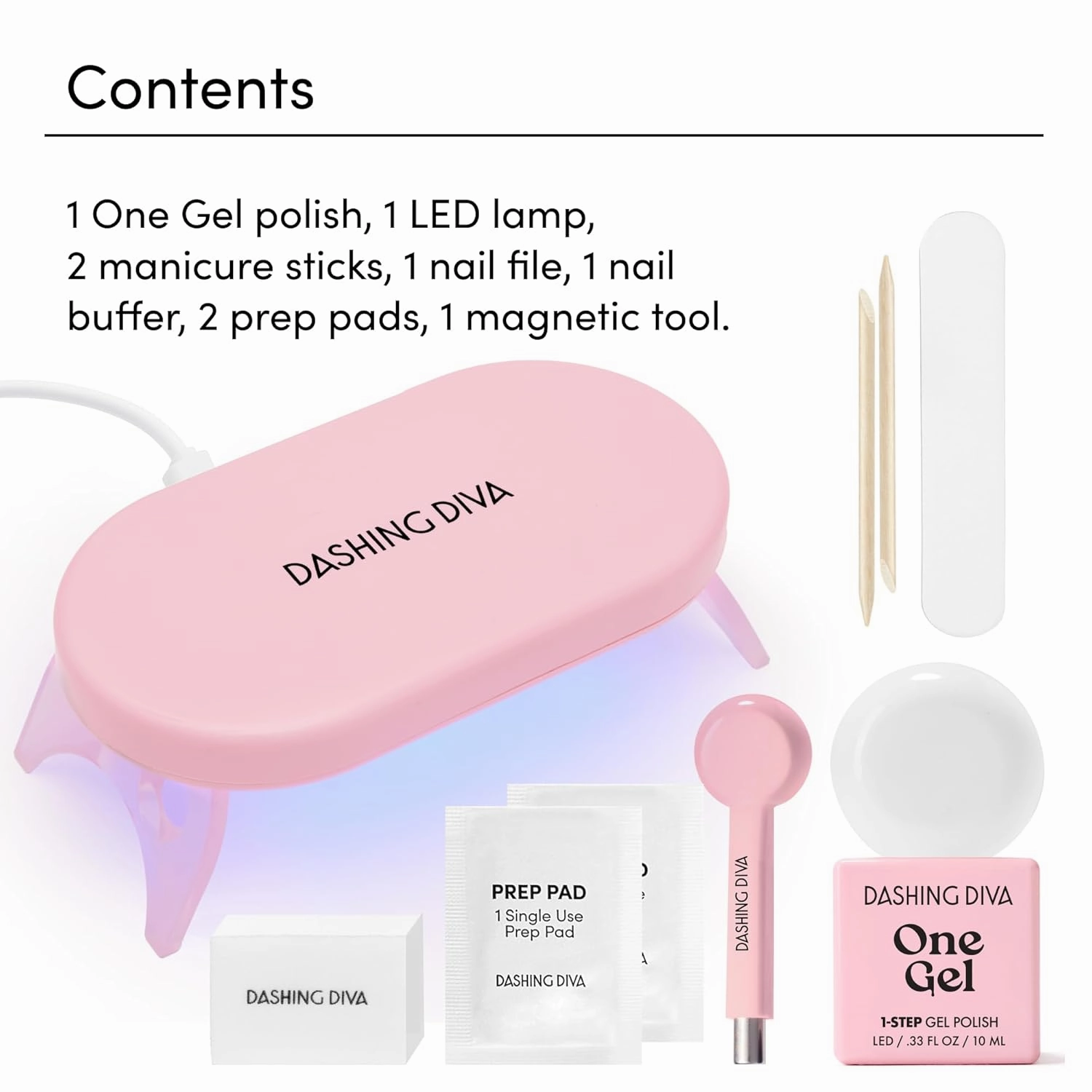 Dashing Diva One Gel Magnetic Starter Kit - Iridescent Topper - 3-in-1 Base Coat, Nail Color & Top Coat - Magnetic Polish - 9-Piece Manicure Set with LED Gel Lamp