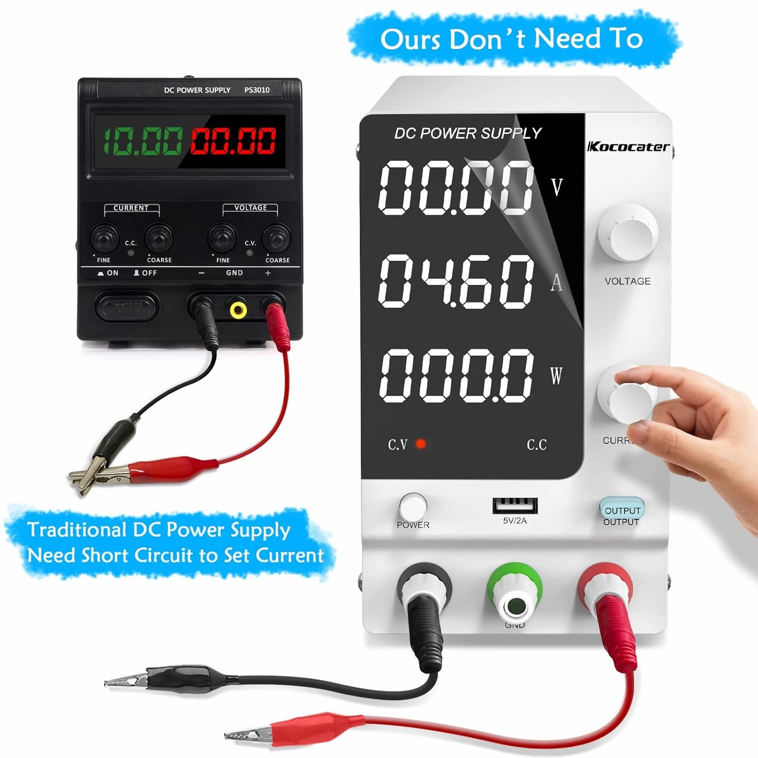DC Power Supply Variable 30V 10A with Output Switch, Adjustable Regulated Switching Bench Power Supply with 4-Digits LED Power Display, 5V/2A USB Interface, Accurate Encoder Adjustment Knob