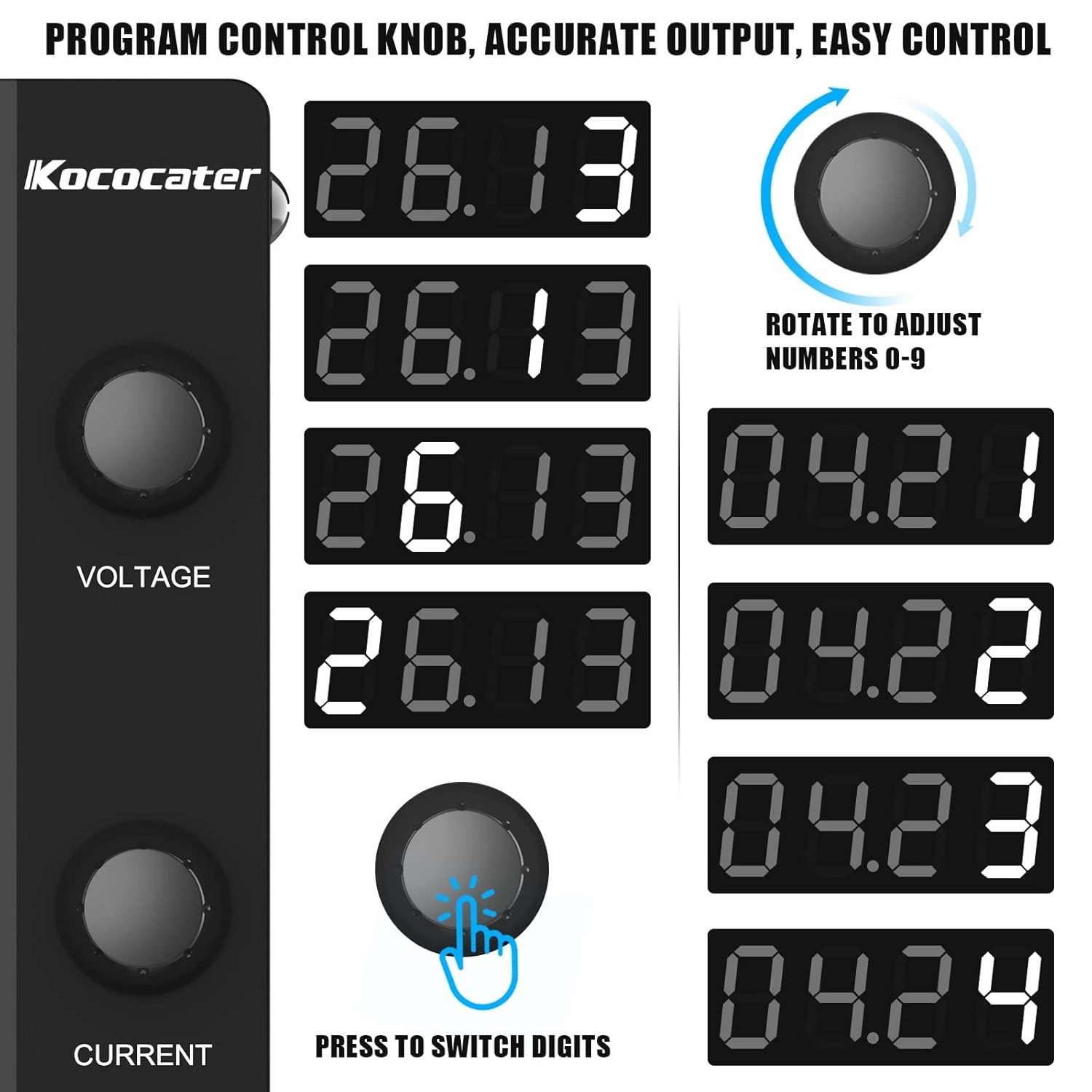 DC Power Supply Variable 30V 10A with Output Switch, Adjustable Regulated Switching Bench Power Supply with 4-Digits LED Power Display, 5V/2A USB Interface, Accurate Encoder Adjustment Knob
