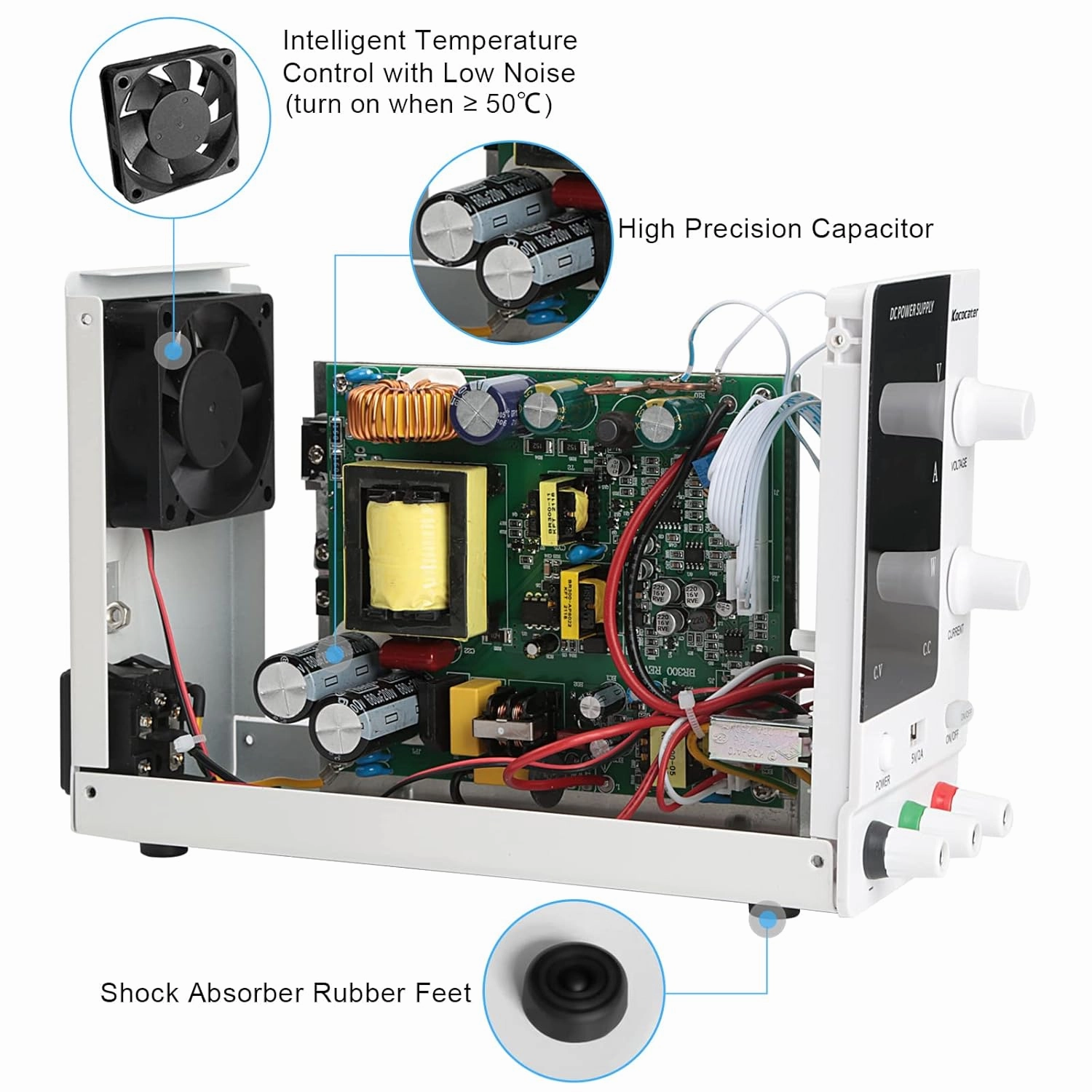 DC Power Supply Variable 30V 10A with Output Switch, Adjustable Regulated Switching Bench Power Supply with 4-Digits LED Power Display, 5V/2A USB Interface, Accurate Encoder Adjustment Knob