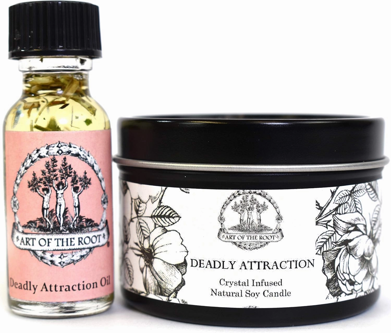 Deadly Attraction Mini Spell Set with a 4 oz Soy Candle with a Carnelian Crystal and a 12 Oil for Passion, Seduction, Romance & Love Wiccan, Pagan, Hoodoo, Conjure, Magick