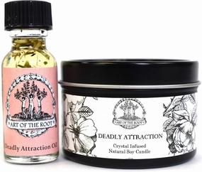 Deadly Attraction Mini Spell Set with a 4 oz Soy Candle with a Carnelian Crystal and a 12 Oil for Passion, Seduction, Romance & Love Wiccan, Pagan, Hoodoo, Conjure, Magick
