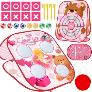 Delaimastor Valentines Bean Bag Toss Game, Kids Outdoor Games, Double-Sided Foldable Corn Hole Board, Red, Fabric, Bean Bag Game Sets, Game Set, Game