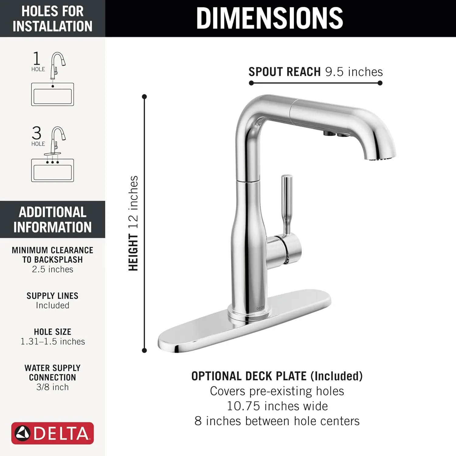 Delta Faucet Almari Pull-Out Kitchen Faucet, Chrome Kitchen Faucets with Pull-Out Sprayer, Kitchen Sink Faucet, Faucet for Kitchen Sink with Magnetic Docking, Chrome 16943-DST