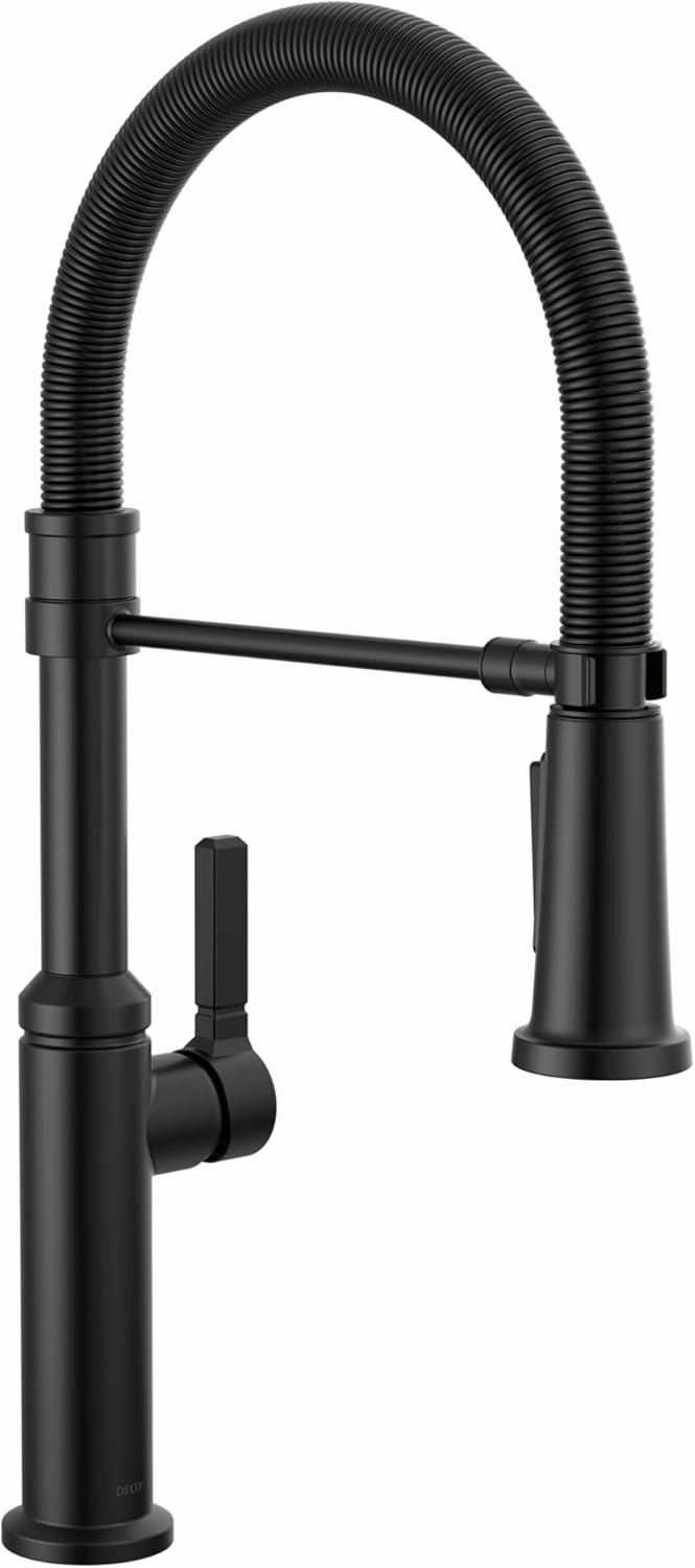 Delta 18829-DST Rhett 1.8 GPM Single Hole Pre-Rinse Pull Down Kitchen Faucet with MagnaTite, Touch-Clean, and Diamond Seal Technologies - Includes Escutcheon - Matte Black