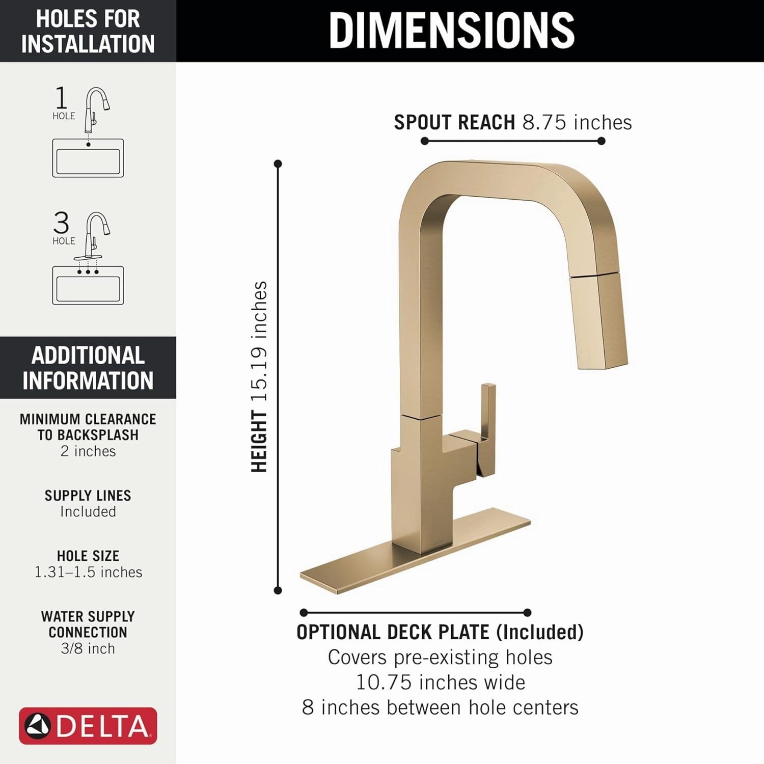 Delta 19825LF Junction 1.8 GPM Single Hole Pull Down Kitchen Faucet with MagnaTite and Touch-Clean Technology - Champagne Bronze