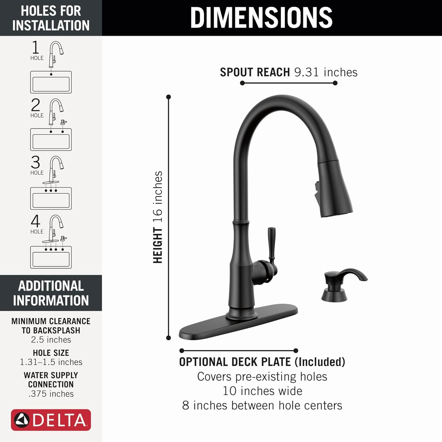 Delta 19877Z-BLSD-DST Capertee Kitchen Faucet, Matte Black