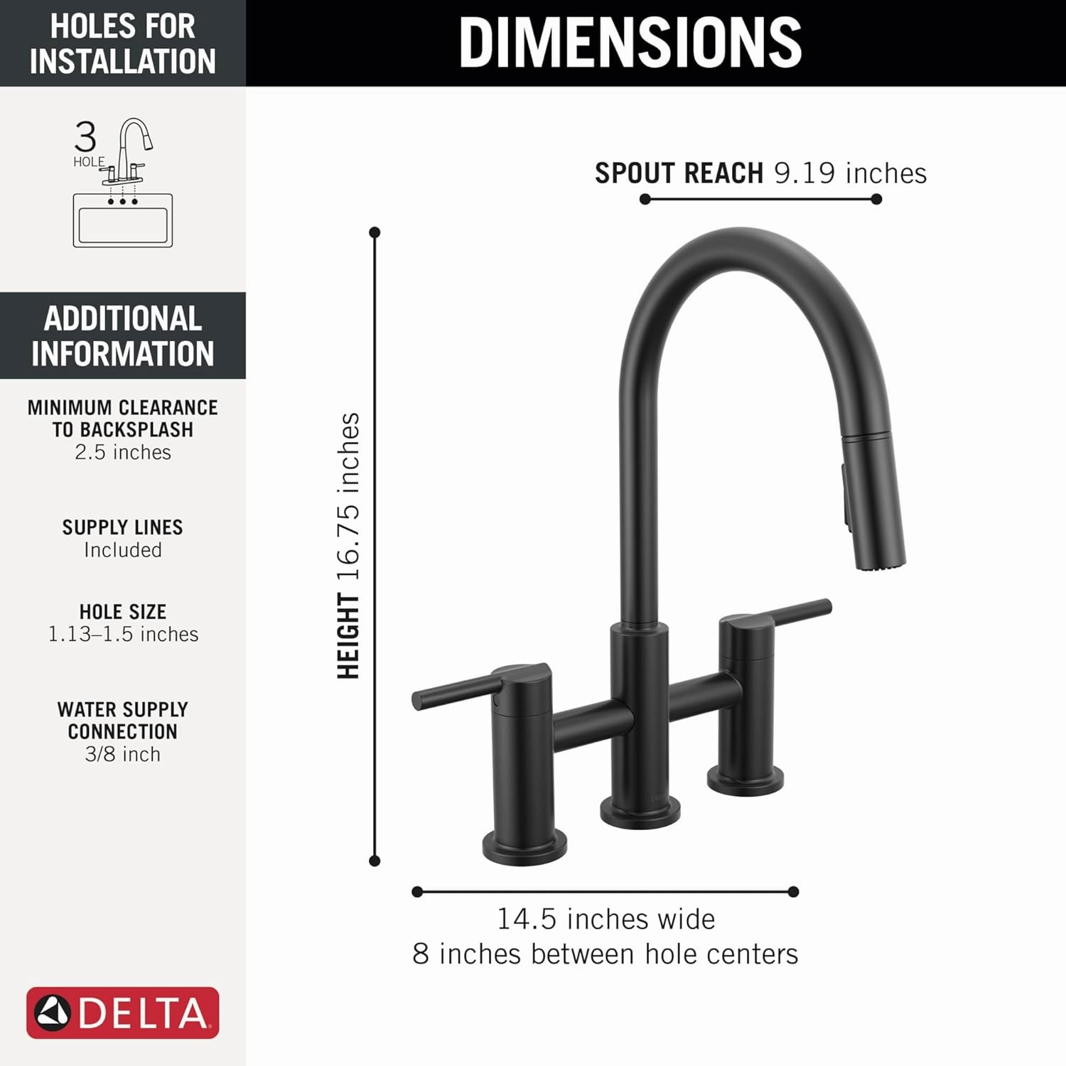 Delta 39876LF Nicoli 1.8 GPM Single Hole Pull Down Bridge Kitchen Faucet - Matte Black
