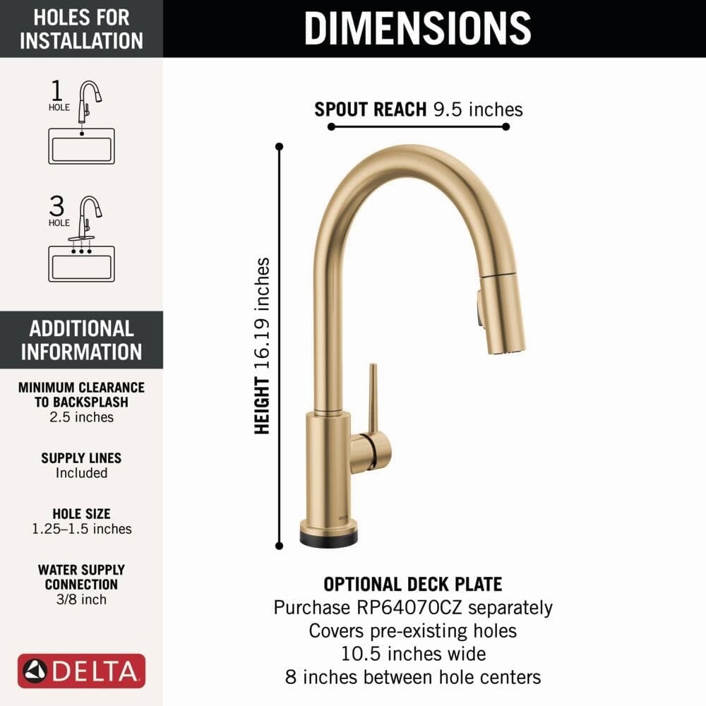 Delta Faucet 9159T-CZ-DST Trinsic Kitchen Faucet, Touch, Champagne Bronze