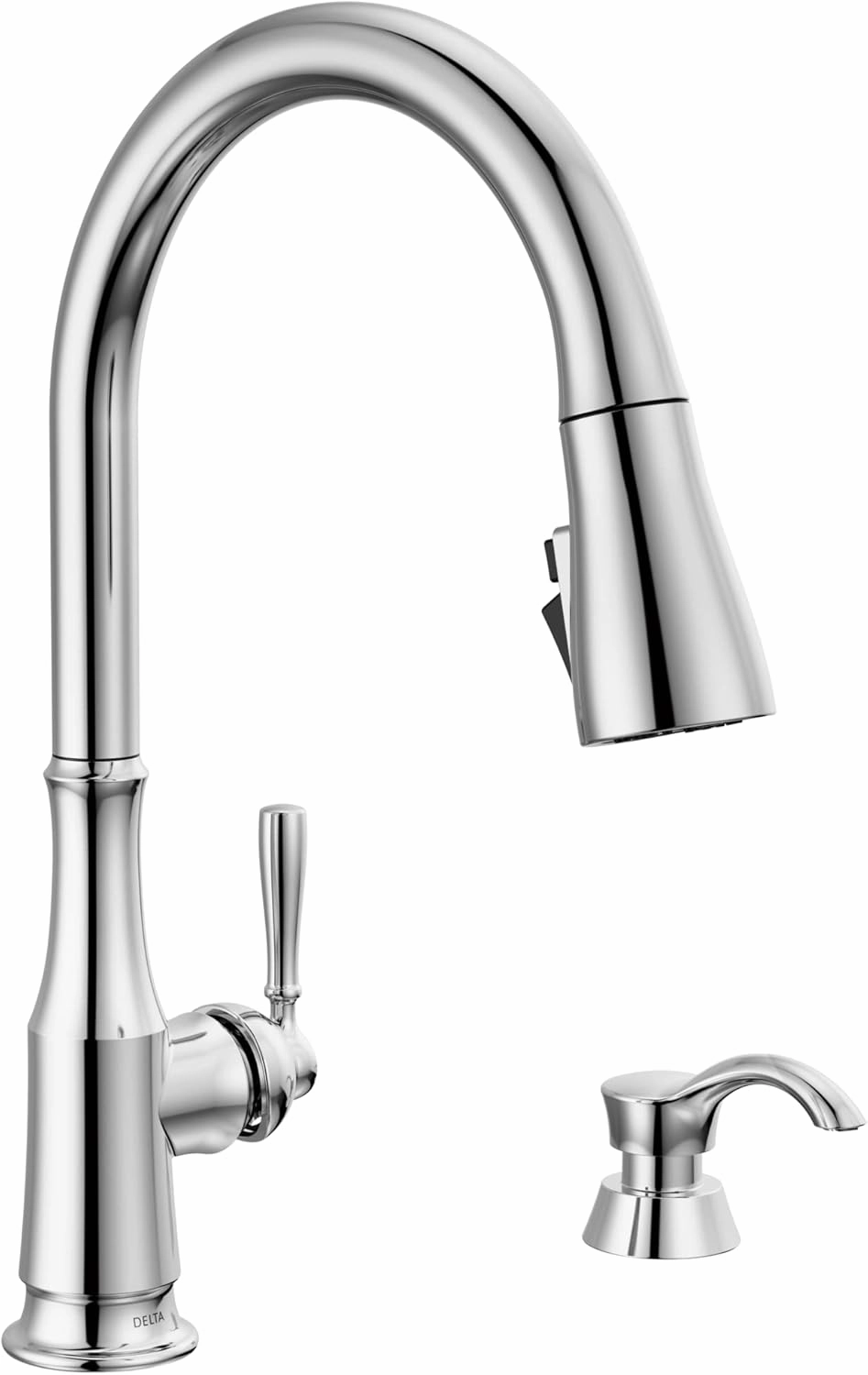 Delta Faucet Capertee Chrome Kitchen Faucet with Soap Dispenser, Kitchen Faucets with Pull Down Sprayer, Kitchen Sink Faucet with Magnetic Docking Spray Head, Chrome 19877Z-SD-DST
