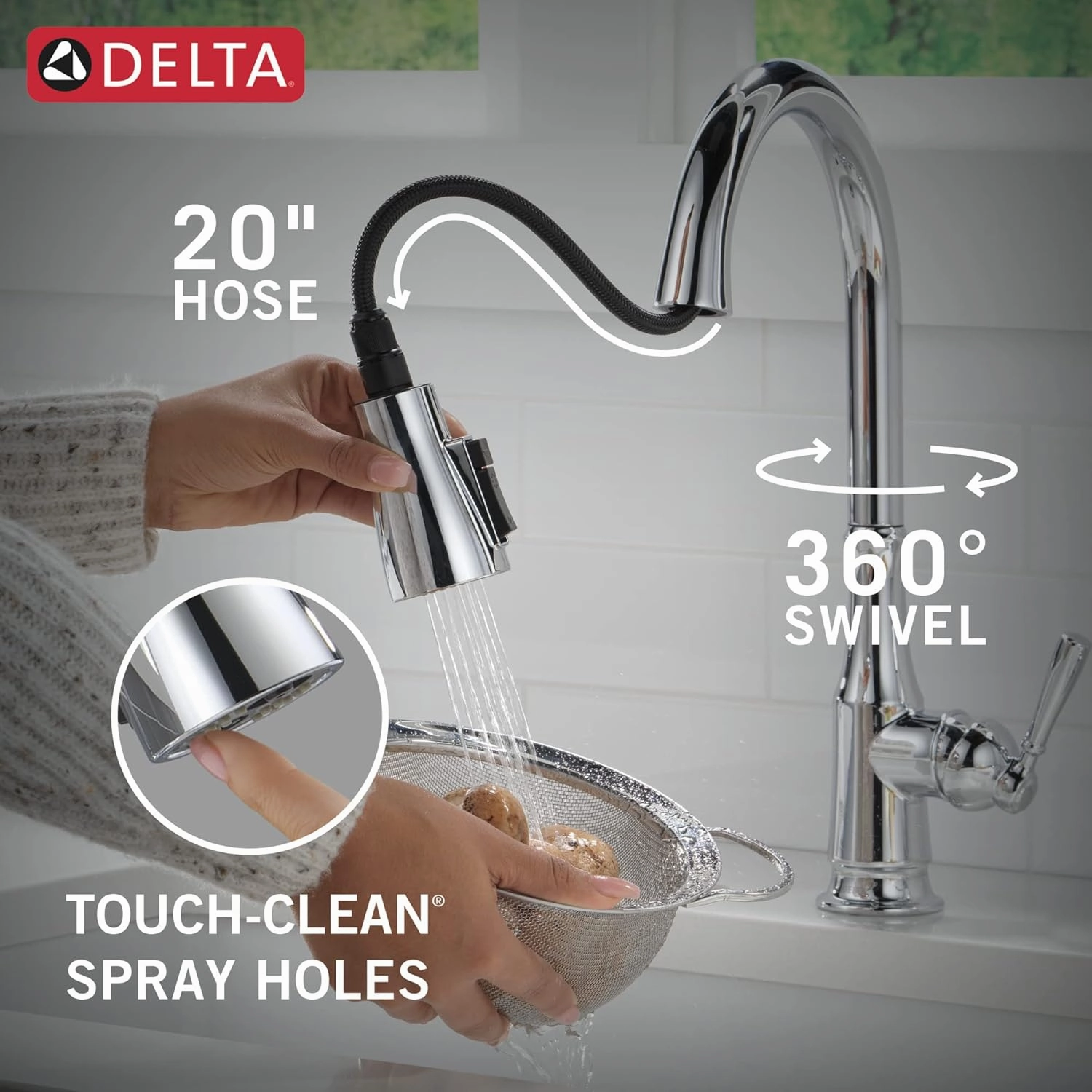 Delta Faucet Capertee Chrome Kitchen Faucet with Soap Dispenser, Kitchen Faucets with Pull Down Sprayer, Kitchen Sink Faucet with Magnetic Docking Spray Head, Chrome 19877Z-SD-DST