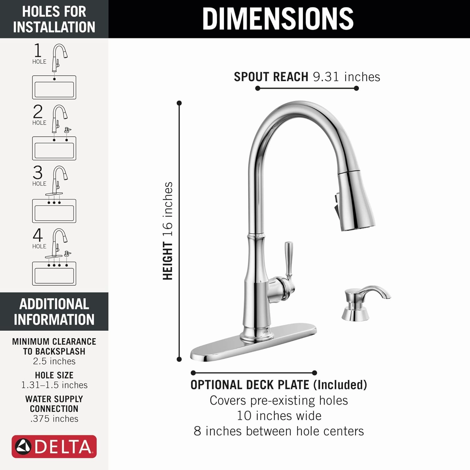 Delta Faucet Capertee Chrome Kitchen Faucet with Soap Dispenser, Kitchen Faucets with Pull Down Sprayer, Kitchen Sink Faucet with Magnetic Docking Spray Head, Chrome 19877Z-SD-DST