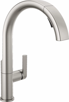 Delta Faucet Keele Kitchen Faucet with Pull Down Sprayer, Brushed Nickel Kitchen Sink Faucet, Modern Kitchen Faucet, Kitchen Sink Faucet, Single Hole Kitchen Faucet, Spotshield Stainless 19824LF-SP