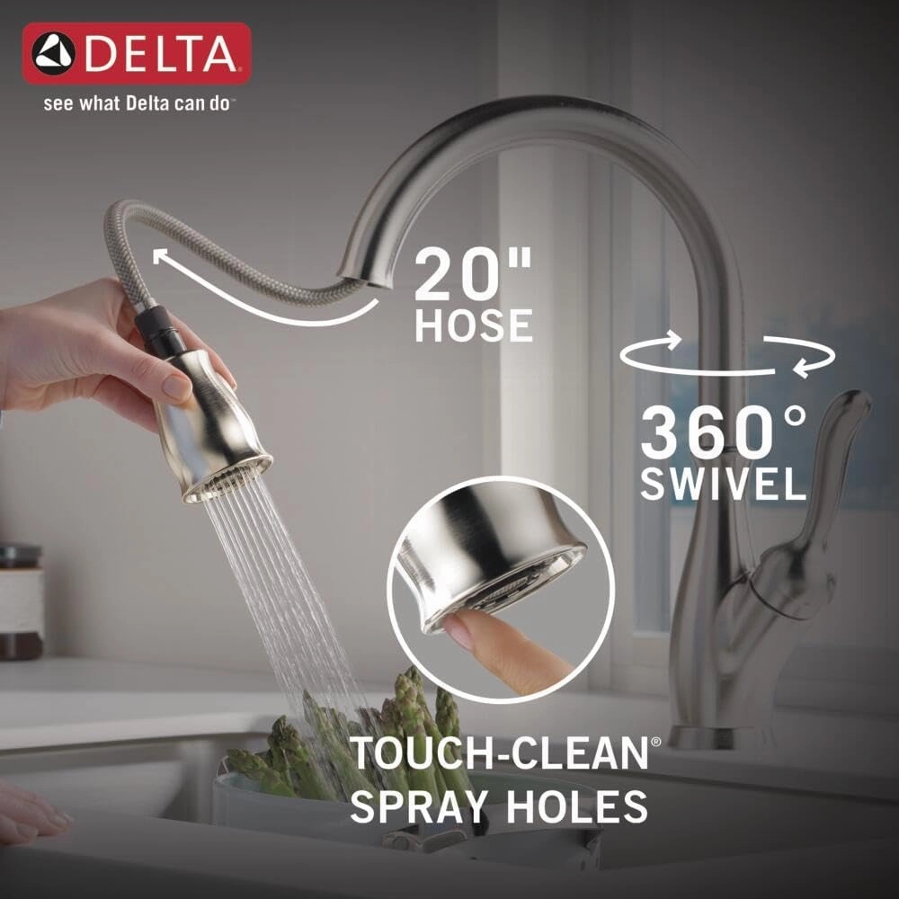 Delta Faucet Leland Brushed Nickel Kitchen Faucet, Kitchen Faucets with Pull Down Sprayer, Kitchen Sink Faucet, Faucet for Kitchen Sink, Magnetic Docking Spray Head, SpotShield Stainless 9178-SP-DST