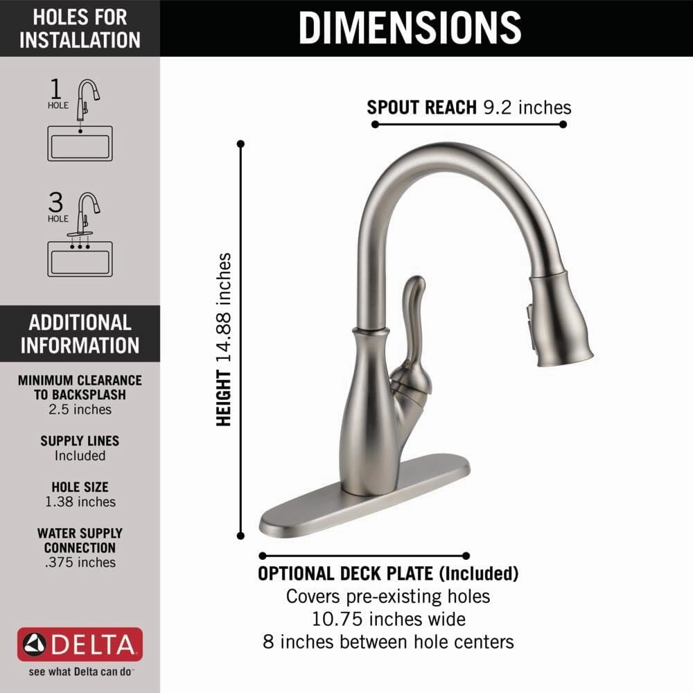 Delta Faucet Leland Brushed Nickel Kitchen Faucet, Kitchen Faucets with Pull Down Sprayer, Kitchen Sink Faucet, Faucet for Kitchen Sink, Magnetic Docking Spray Head, SpotShield Stainless 9178-SP-DST