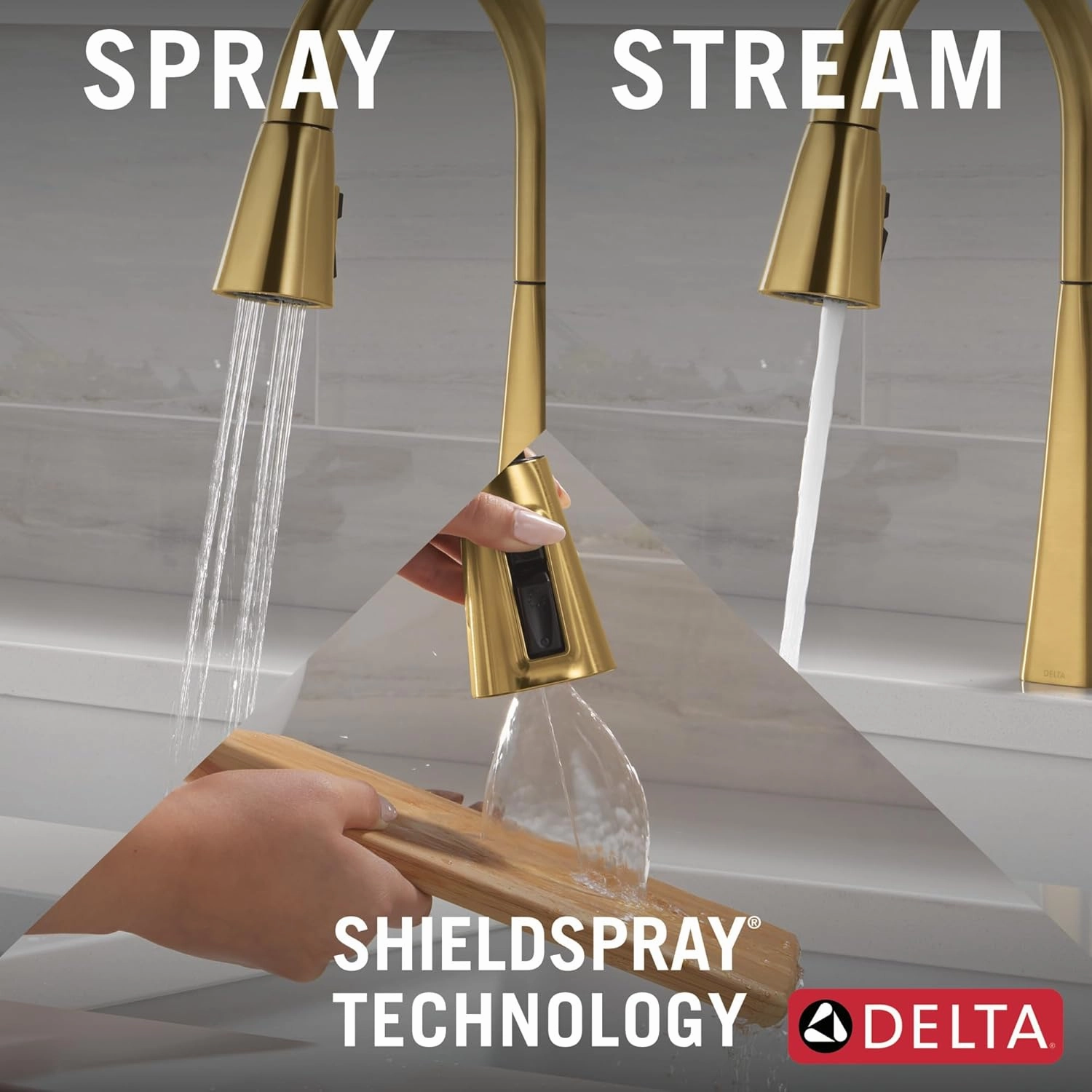 Delta Faucet Lenta Brushed Gold Kitchen Faucet with Pull Down Sprayer, Kitchen Sink Faucets with Magnetic Docking Spray Head, Faucet for Kitchen Sink, Brushed Gold 19802Z-GB-DST
