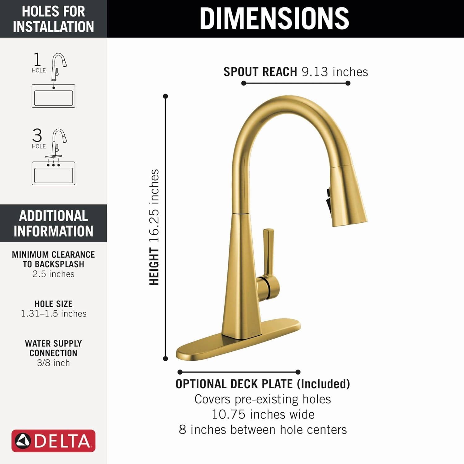 Delta Faucet Lenta Brushed Gold Kitchen Faucet with Pull Down Sprayer, Kitchen Sink Faucets with Magnetic Docking Spray Head, Faucet for Kitchen Sink, Brushed Gold 19802Z-GB-DST