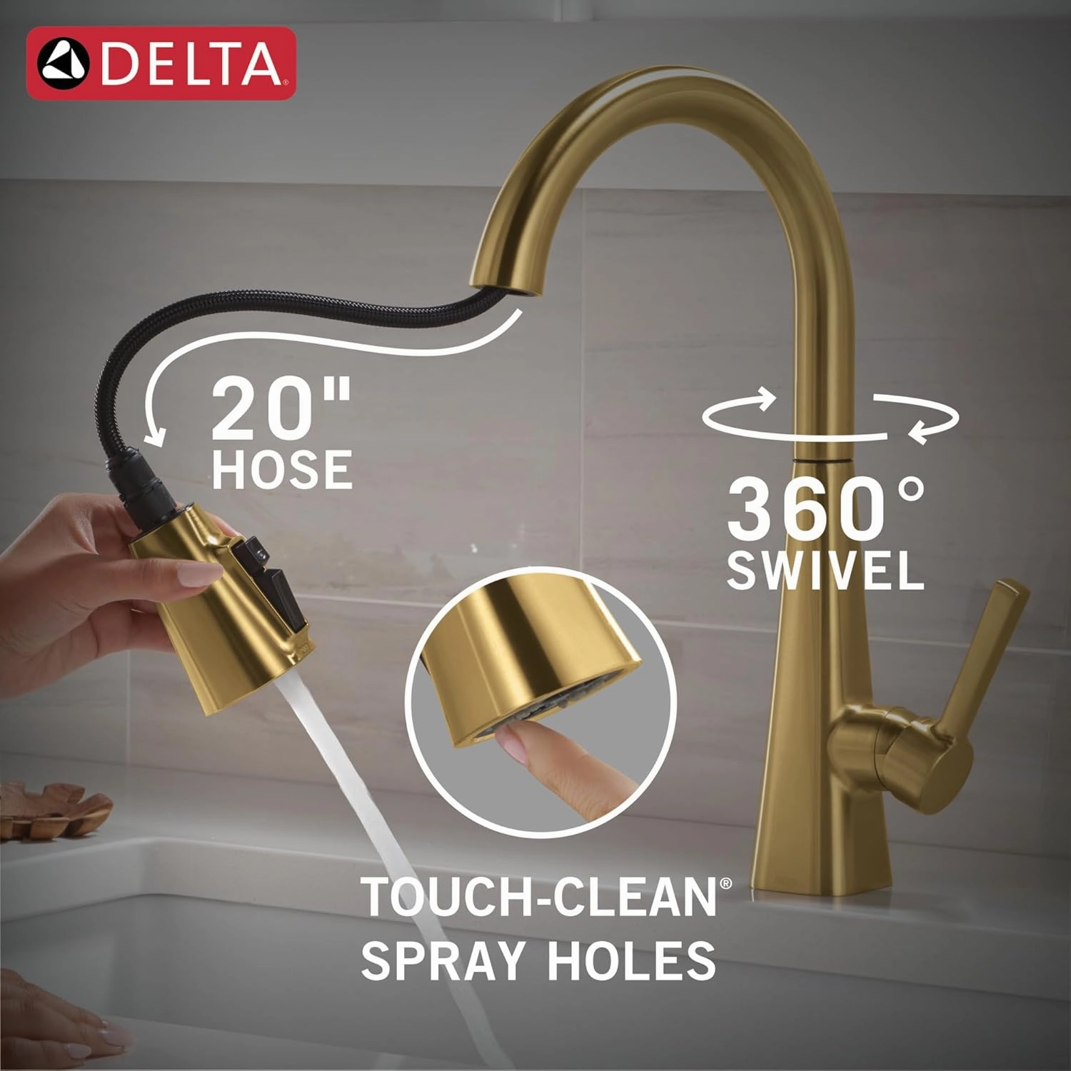 Delta Faucet Lenta Brushed Gold Kitchen Faucet with Pull Down Sprayer, Kitchen Sink Faucets with Magnetic Docking Spray Head, Faucet for Kitchen Sink, Brushed Gold 19802Z-GB-DST