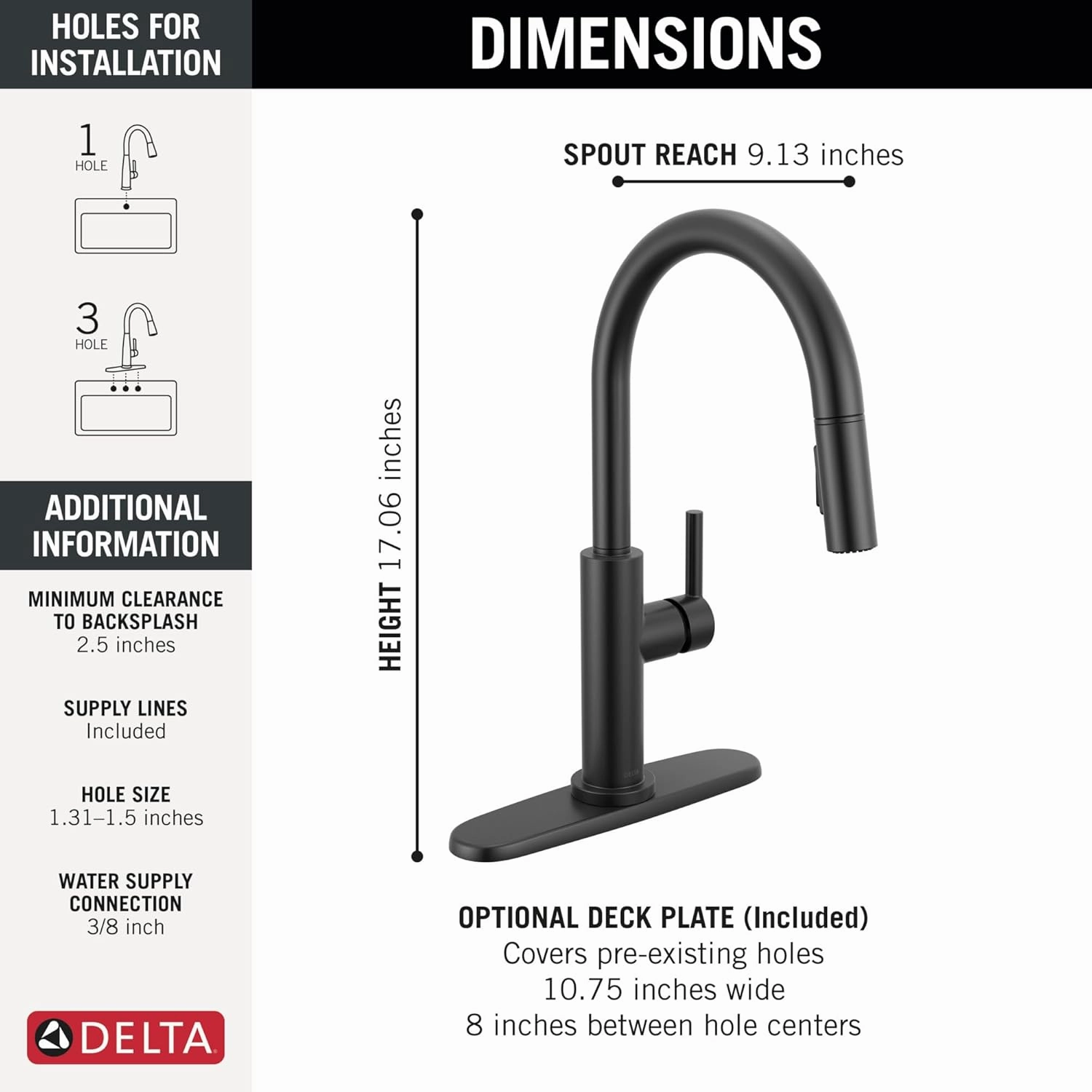 Delta Faucet Nicoli Kitchen Faucet with Pull Down Sprayer, Matte Black Modern Single Hole Kitchen Sink Faucet, Matte Black 19867LF-BL