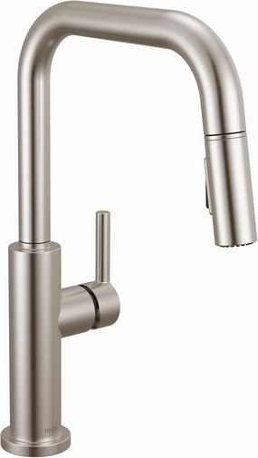 Delta Faucet Nicoli U-Spout Kitchen Faucet with Pull Down Sprayer, Brushed Nickel Kitchen Sink Faucet, Modern Kitchen Faucet, Single Hole Kitchen Faucet, Stainless Steel 19868LF-SS