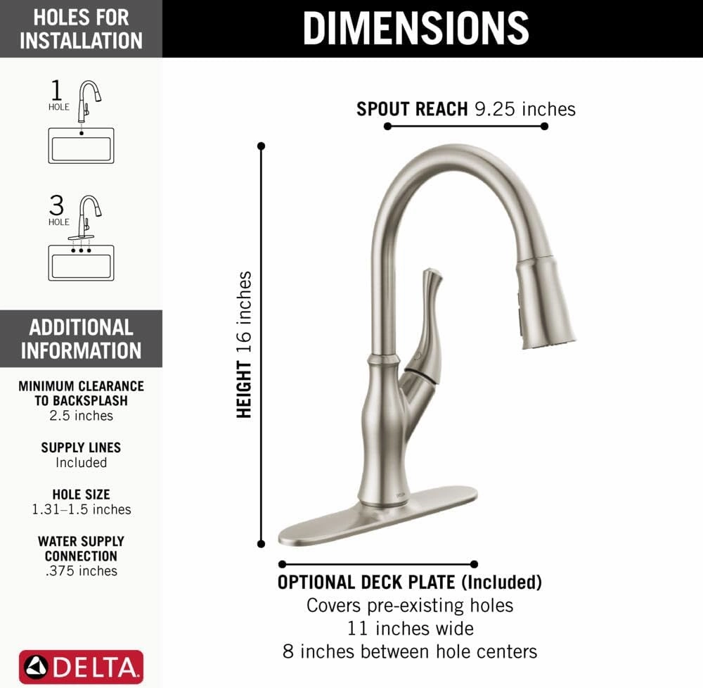 Delta Faucet Ophelia Brushed Nickel Kitchen Faucet, Kitchen Faucets with Pull Down Sprayer, Kitchen Sink Faucet, Faucet for Kitchen Sink, Magnetic Docking, SpotShield Stainless 19888Z-SP-DST