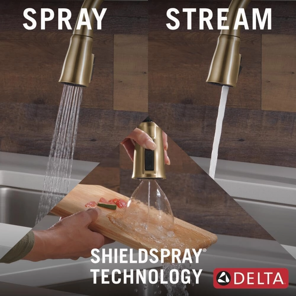 Delta Faucet Ophelia Pull Down Kitchen Faucet Gold, Gold Kitchen Faucets with Pull Down Sprayer, Kitchen Sink Faucet, Faucet for Kitchen Sink with Magnetic Dock, Champagne Bronze 19888Z-CZ-DST