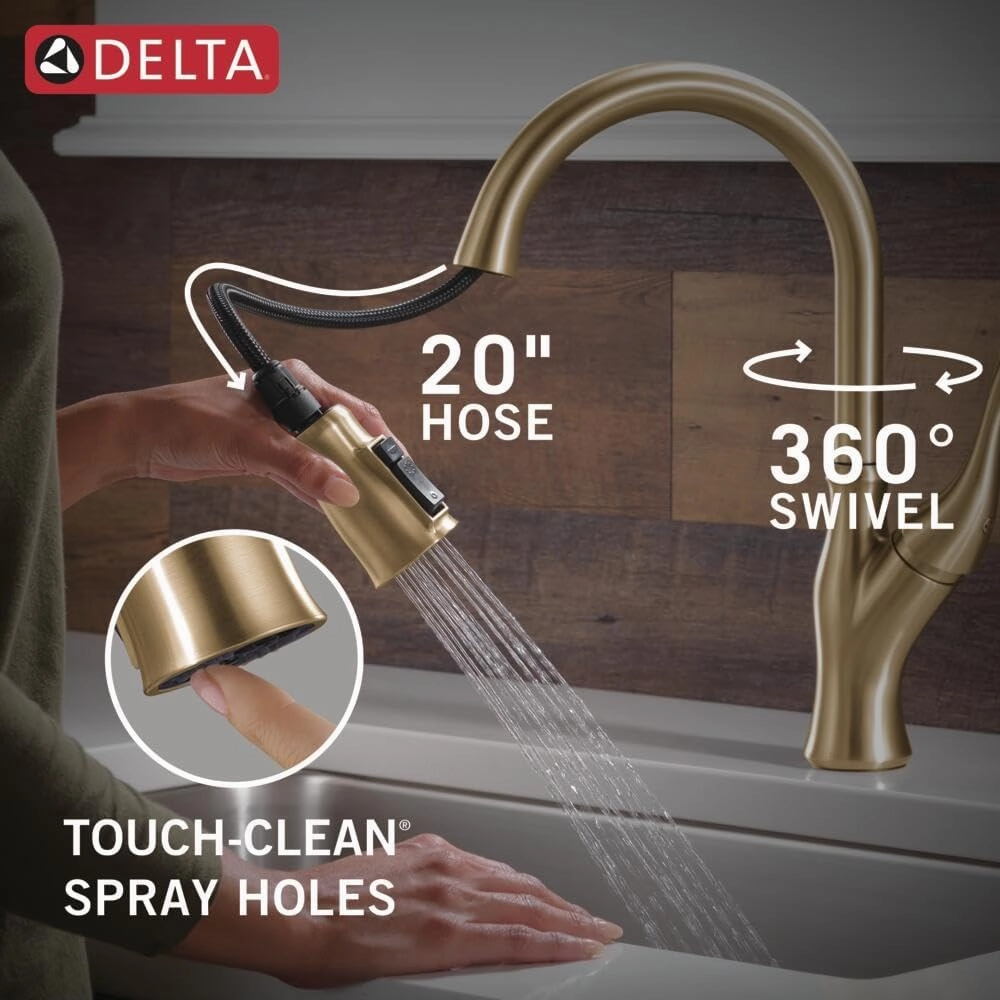 Delta Faucet Ophelia Pull Down Kitchen Faucet Gold, Gold Kitchen Faucets with Pull Down Sprayer, Kitchen Sink Faucet, Faucet for Kitchen Sink with Magnetic Dock, Champagne Bronze 19888Z-CZ-DST