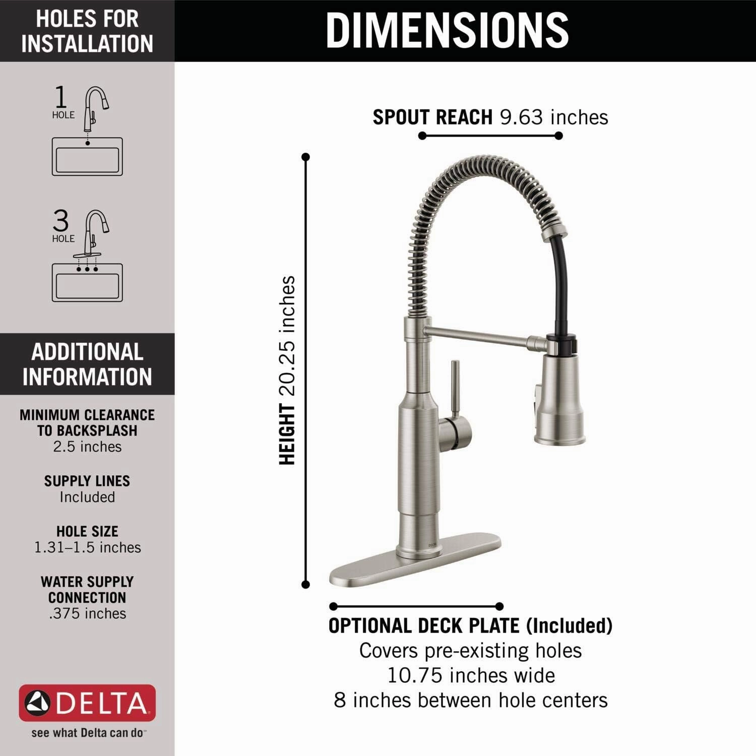 Delta Faucet Theodora Pro Commercial Style Kitchen Faucet with Pull Down Sprayer, Brushed Nickel Spring Single Hole Kitchen Sink Faucet, Spotshield Stainless 18804Z-SP-DST