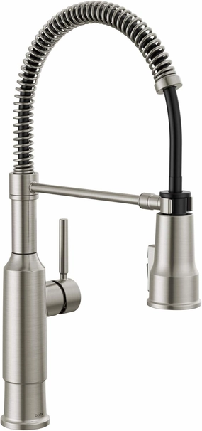 Delta Faucet Theodora Pro Commercial Style Kitchen Faucet with Pull Down Sprayer, Brushed Nickel Spring Single Hole Kitchen Sink Faucet, Spotshield Stainless 18804Z-SP-DST