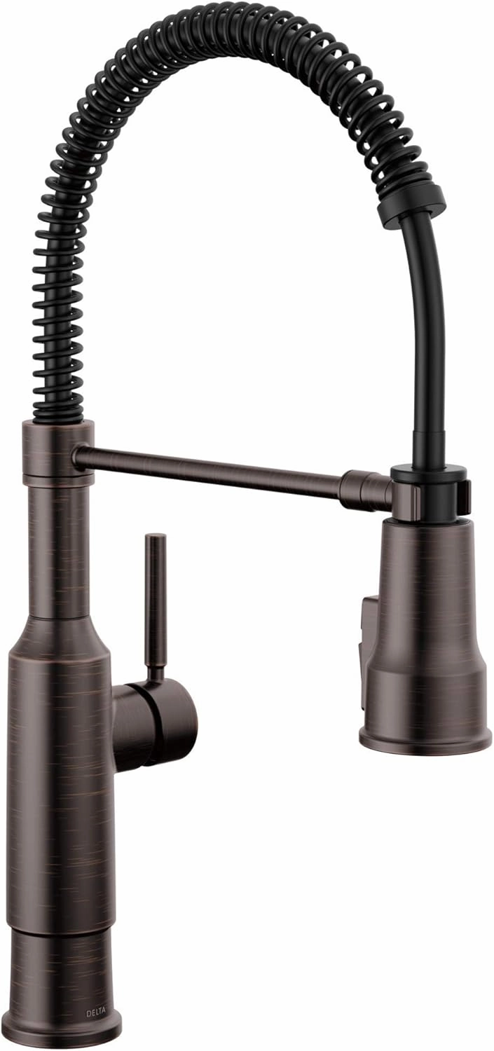 Delta Faucet Theodora Pro Commercial Style Kitchen Faucet with Pull Down Sprayer, Oil Rubbed Bronze Commercial Kitchen Faucet, Spring Kitchen Faucet, Venetian Bronze 18804Z-RB-DST