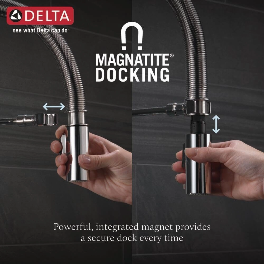Delta Faucet Trinsic Pro Commercial Style Kitchen Faucet, Kitchen Faucets with Pull Down Sprayer, Kitchen Sink Faucet, Faucet for Kitchen Sink with Magnetic Docking, Arctic Stainless 9659-AR-DST