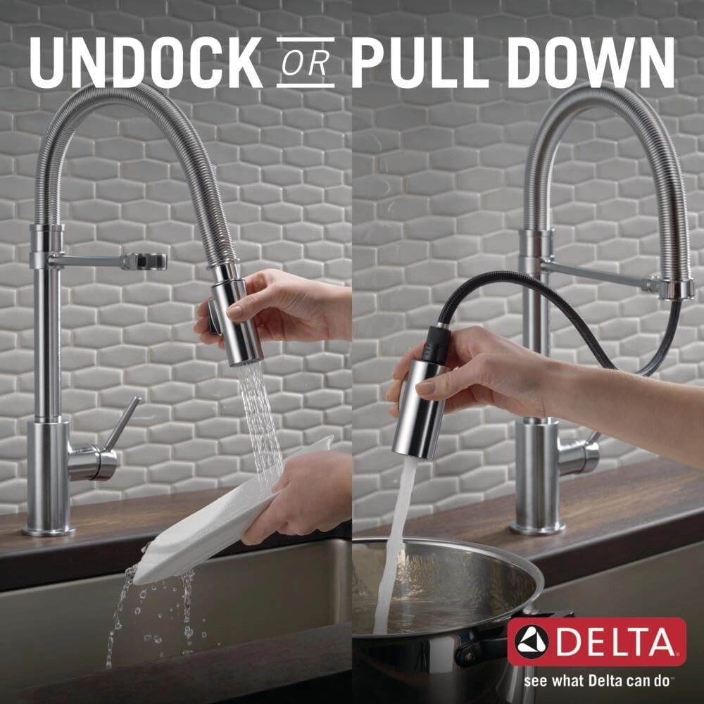 Delta Faucet Trinsic Pro Commercial Style Kitchen Faucet, Kitchen Faucets with Pull Down Sprayer, Kitchen Sink Faucet, Faucet for Kitchen Sink with Magnetic Docking, Arctic Stainless 9659-AR-DST