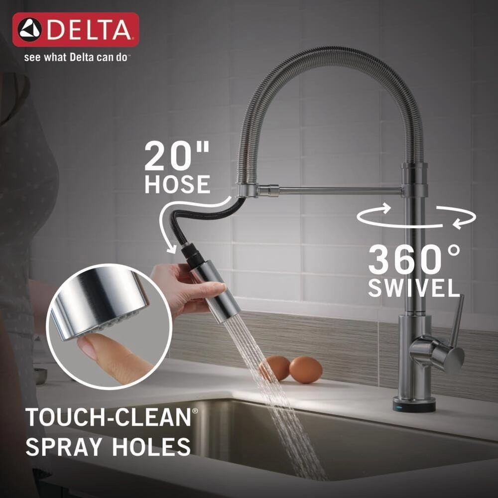 Delta Faucet Trinsic Pro Commercial Style Kitchen Faucet, Kitchen Faucets with Pull Down Sprayer, Kitchen Sink Faucet, Faucet for Kitchen Sink with Magnetic Docking, Arctic Stainless 9659-AR-DST