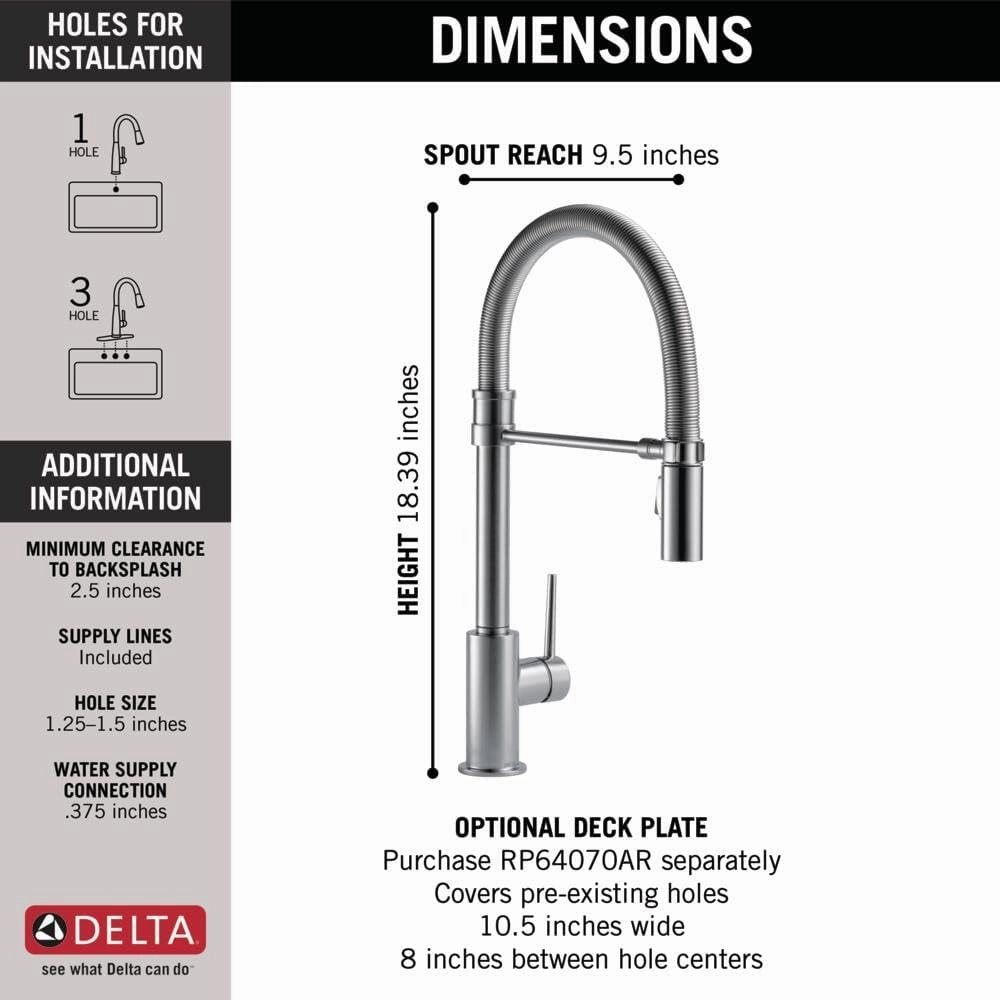 Delta Faucet Trinsic Pro Commercial Style Kitchen Faucet, Kitchen Faucets with Pull Down Sprayer, Kitchen Sink Faucet, Faucet for Kitchen Sink with Magnetic Docking, Arctic Stainless 9659-AR-DST