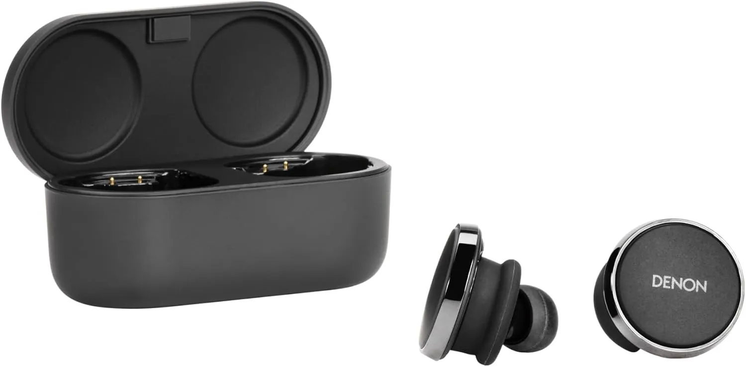 Denon PerL Pro True Wireless Earbuds - Adaptive Active Noise Cancelling, Personalized Sound with Masimo Adaptive Acoustic Technology, Spatial Audio, Long-Lasting Battery, Wireless Charging, Black