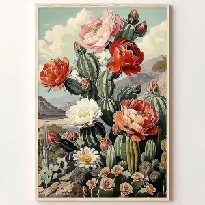 Desert Cactus Wall Art Colorful Flower Painting Southwestern Succulent Art Prints Vintage Cactus Flower Canvas Wall Art Abstract Desert Landscape Poster Tropical Botanical Plant Print 16x24in No Frame