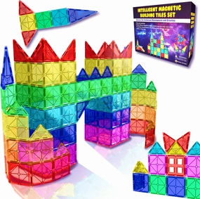 Desire Deluxe Magnetic Tiles Building Blocks Construction Toys for Boys & Girls 47pc – STEM Learning Educational, Kids Age 3 4 5 6 7 8 Year Old Gift