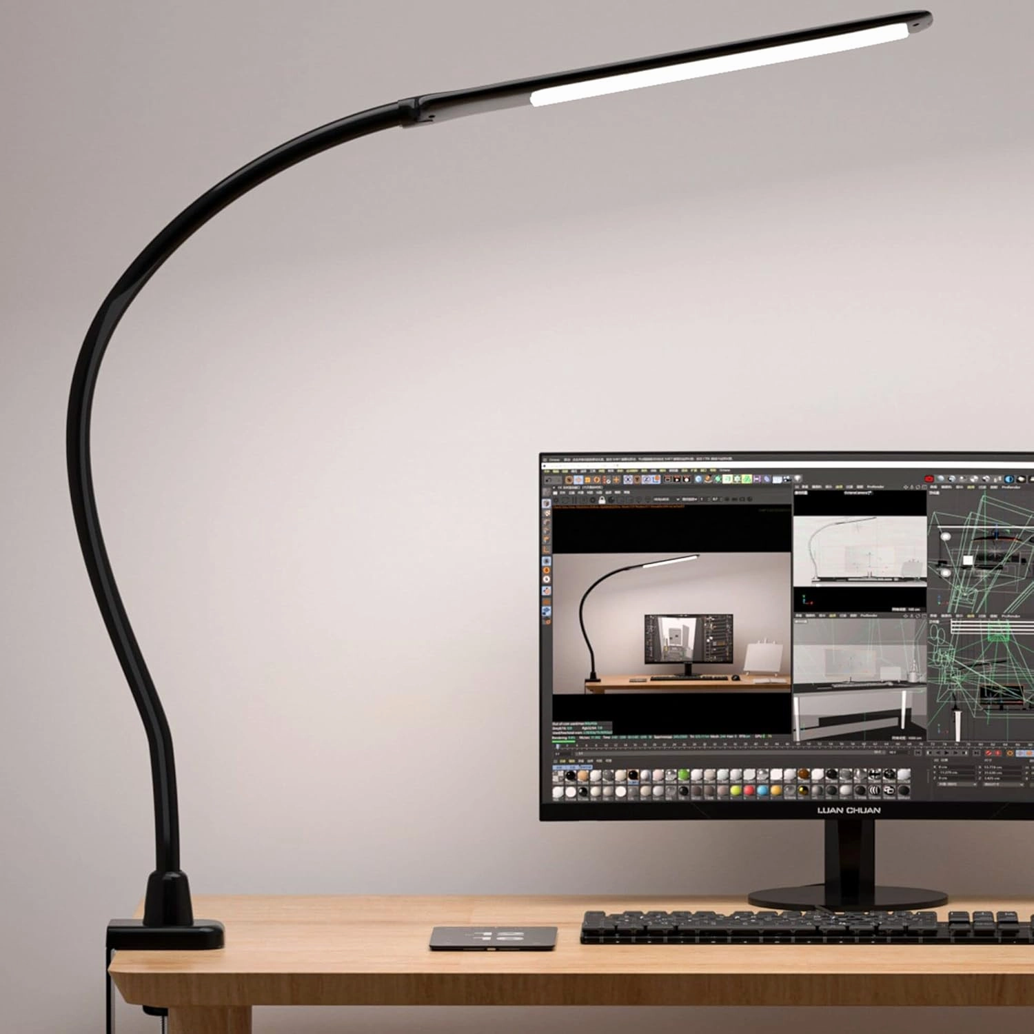 Desk Lamps for Home Office, 10W Clamp Lamp Dimmable Gooseneck Lamp Touch Control, Adjustable Desk Light for Workbench Tabletop (Black)