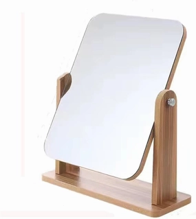 Desk Mirror Vanity Mirror Desktop Wooden Vanity Mirror Rotatable Single-Sided Vanity Mirror Wooden Rectangular Vanity Mirror Portable Makeup Mirror(Small)