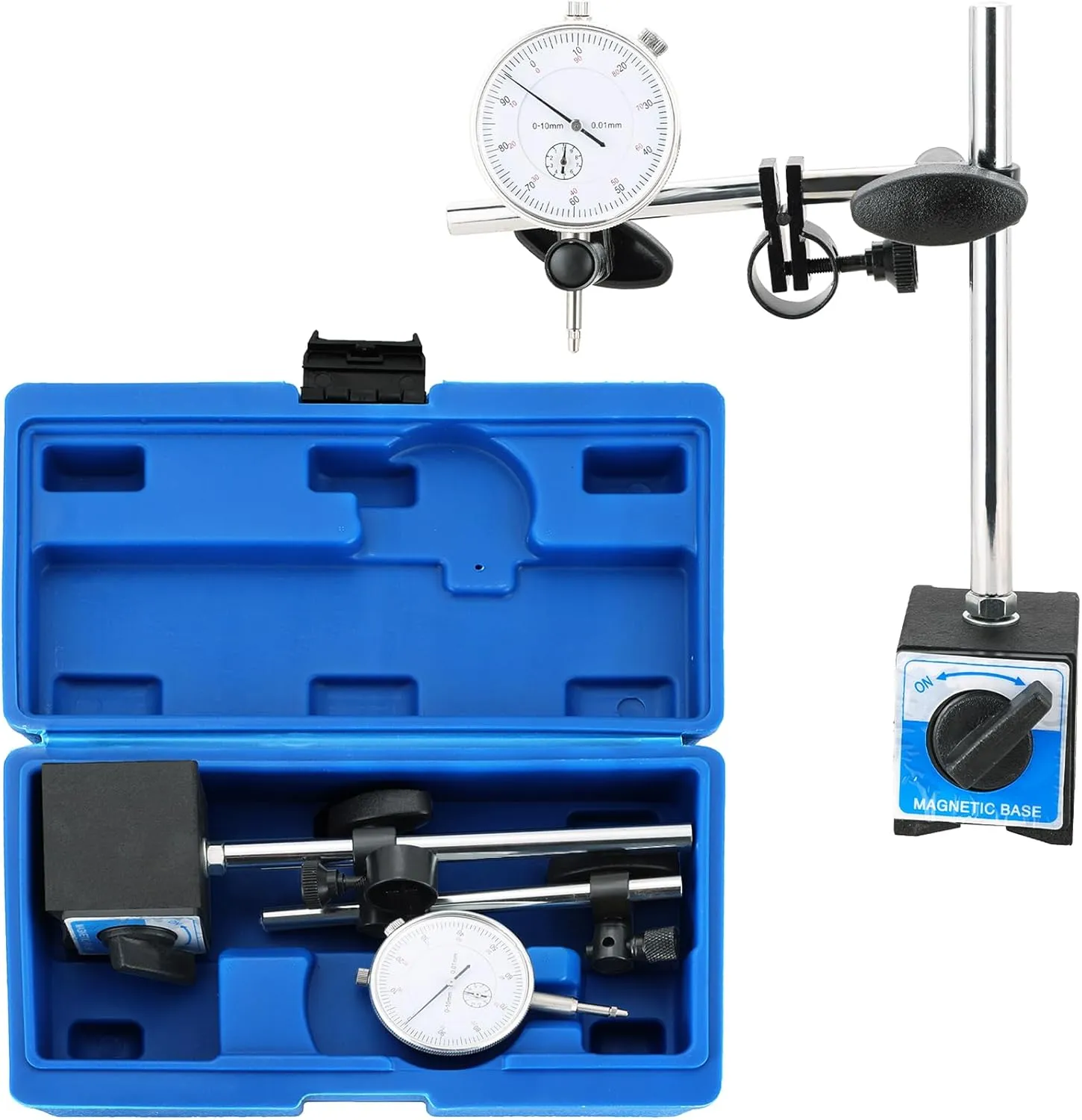 Dial Indicator with Magnetic Base Holder | 130lbs Magnetic Base with Fine Adjustment and Metric Dial Test Indicator with 0.01mm Precision,0-10mm Measuring Range