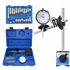 Dial Indicator with Magnetic Base and Point Precision Inspection Set, Dial Test Indicator Long Arm 0-1" Professional Gauge 0.001", Magnetic Dial Indicator Base Holder with Fine Adjustment (Blue)