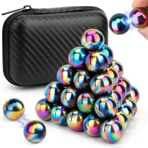 Dilabnba 28PCS Rainbow Hematite Magnetic Ball Fidget Toy for Adults, Men Women Magnetic Hand Roller Office Desk Toys for Gifts, Science Kit Rare Earth Magnets with Fiber Case, Age 15 