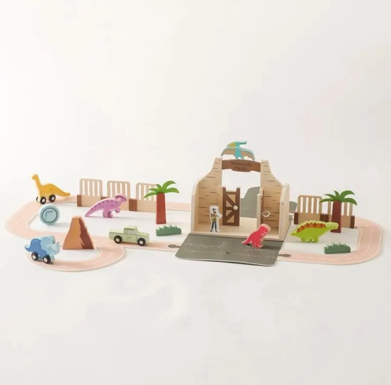 Dinosaur Adventure Play Set, Includes Dinosaur Figures, Vehicles, Trees, and Playmat, 18 Pieces