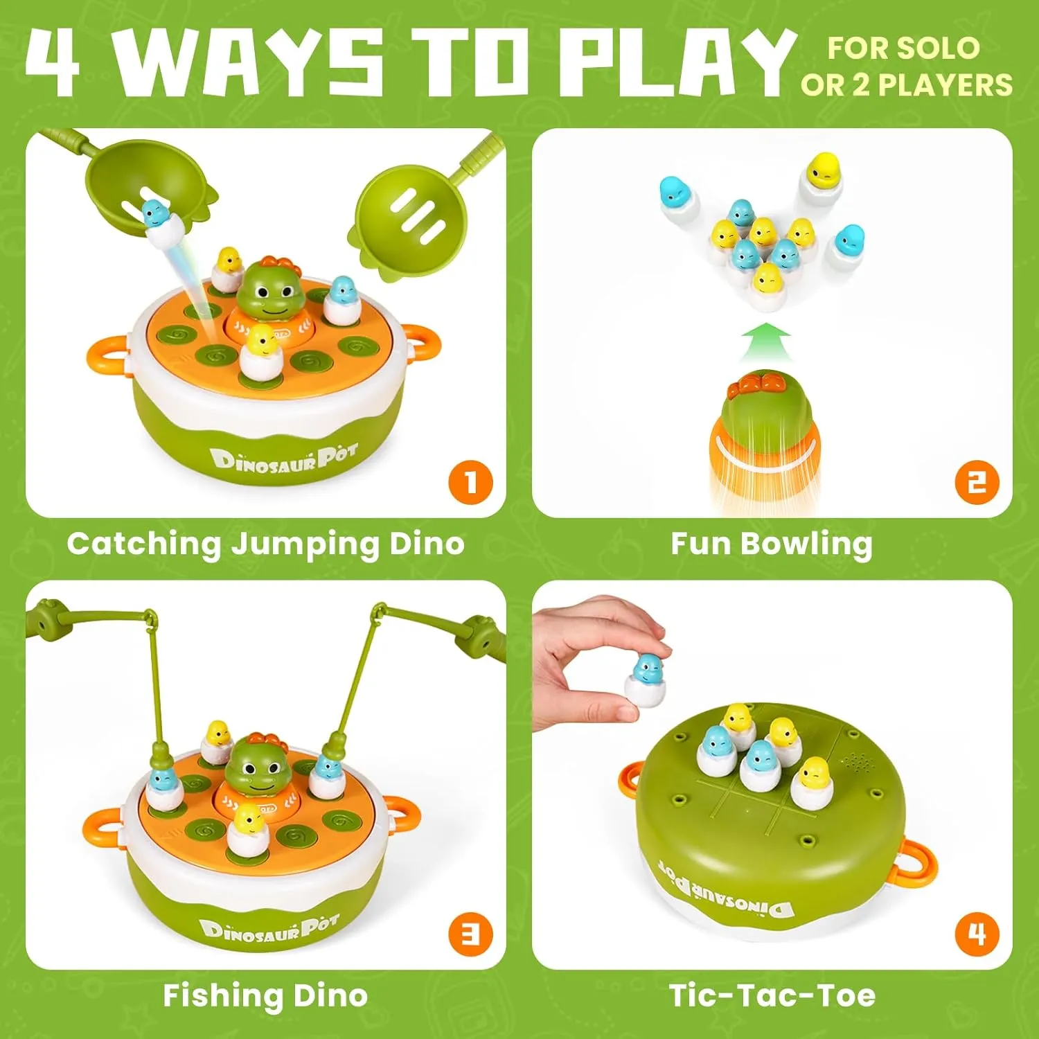Dinosaur Pop Up Board Games, 4-in-1 Magnetic Fishing Games Set, Dinosaur Operation Game for Toddlers Ages 3  Birthday