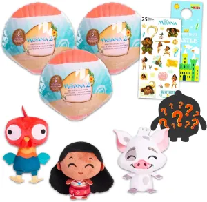 Disney Moana Blind Box Party Favors - Bundle with 3 Blind Ball Mini Plushies Mystery Toys Plus Stickers, More Moana Toys for Kids, Boys, Girls