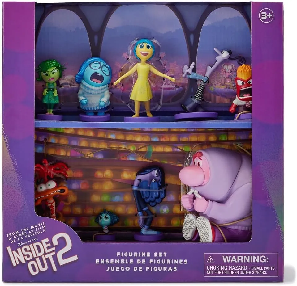 DISNEY STORE Official Inside Out 2 Figure Set – 9 Fully Sculpted Disney Figures Including Anger, Joy, Envy, Sadness & More in Double-Tiered Box with Scenic Backgrounds