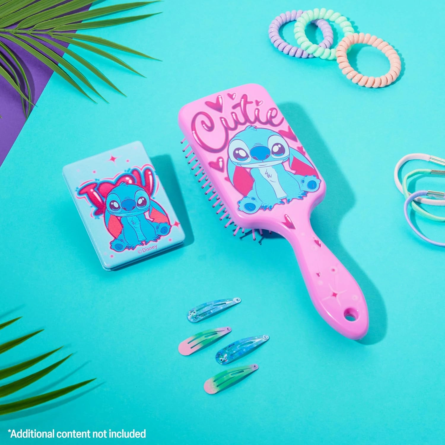 Disney Detangle Hair Brush for Women Teenagers Girls, Paddle Brush and Compact Mirror Set - Gifts for Girls (Pink/Blue Stitch)