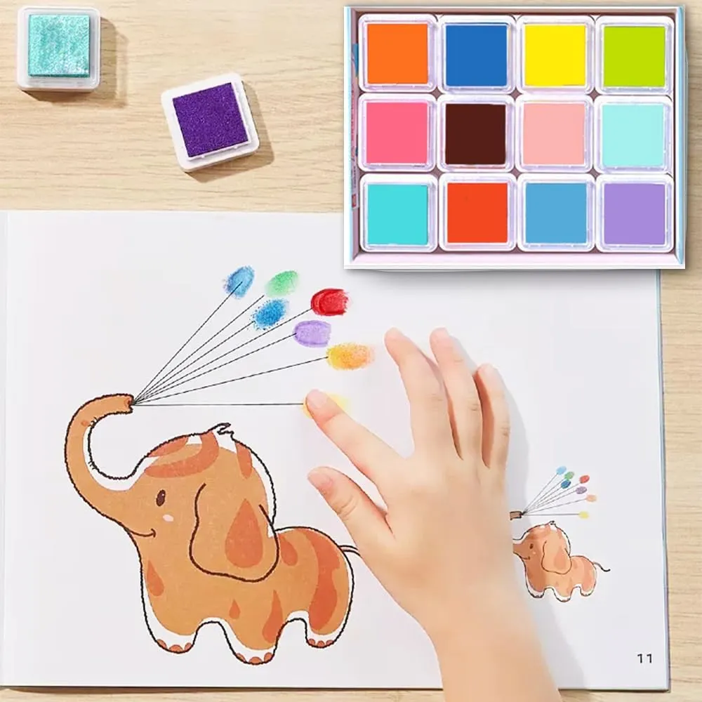 Diy Sponge Finger Painting Kit with 12/24 Colors Ink Pad, 5 Finger Sponge Daubers, 9 Stencils, 30 Drawing Card - Funny Toddler Fingers Paint Set Colourful Painting Supplies for Craft Art Card Making (24 Colors)